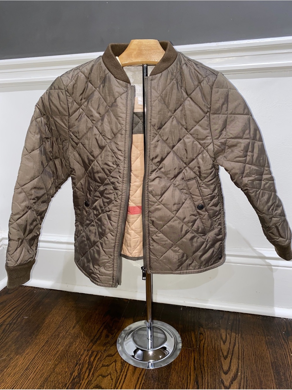 Authentic Burberry Kids Quilted Bomber Jacket - Brown
